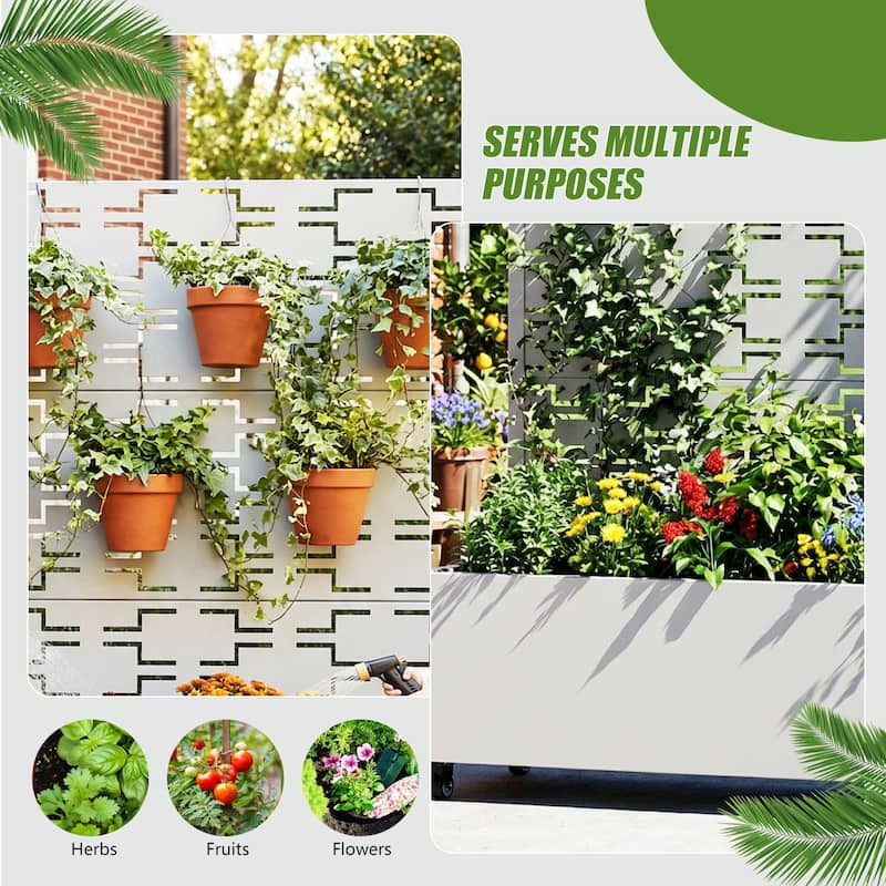 Metal Planter Box with Trellis Privacy Screen Planter Box with Lockable Wheels