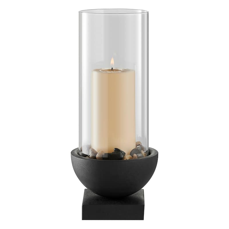 Small Pillar Candle Holders with Pebble and Pedestal Base - 13.5" - Black