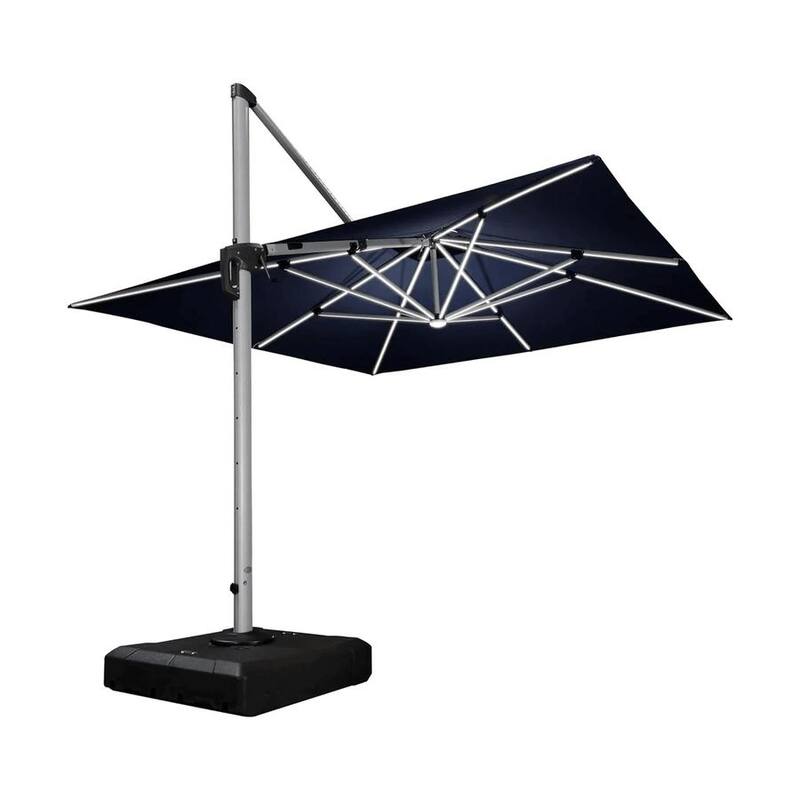 PURPLE LEAF Double Top 9/10/11/12ft Square Outdoor Patio Cantilever Umbrellas with Lights - 11' x 11'/Navy Blue