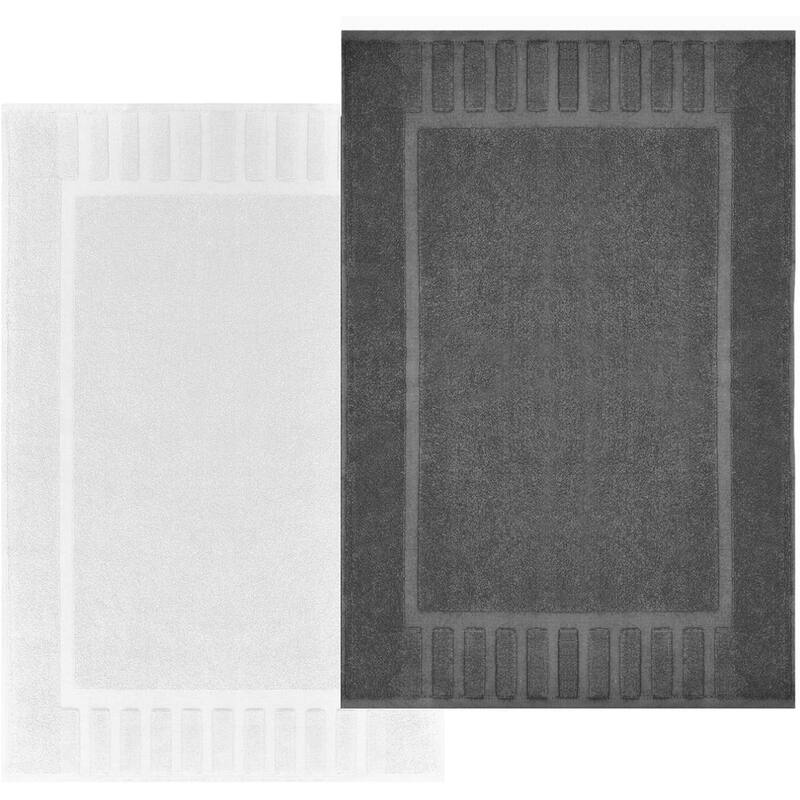 White Classic Luxury Cotton Bath Mat 22x34 Set of 2 - Grey & White