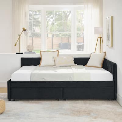 Full Size Upholstered Tufted Bed Frame with Two Drawers and Comfortable Backrest