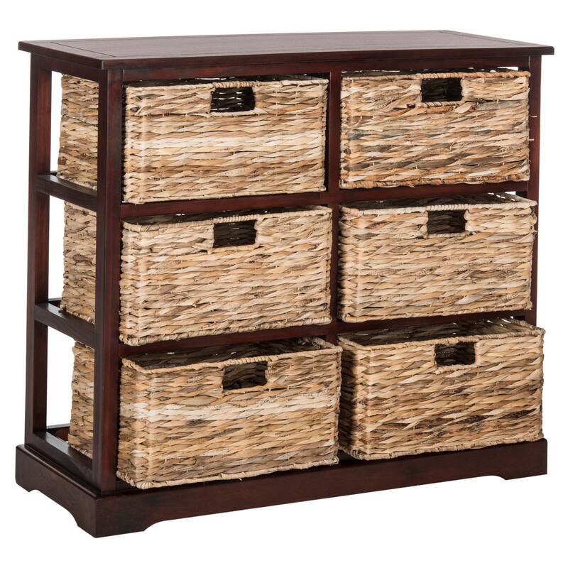 SAFAVIEH Fidelia Distressed Black 6-Drawer Wicker Basket Storage Chest - 32.1" x 13.4" x 29.5" - 32Wx13Dx30H