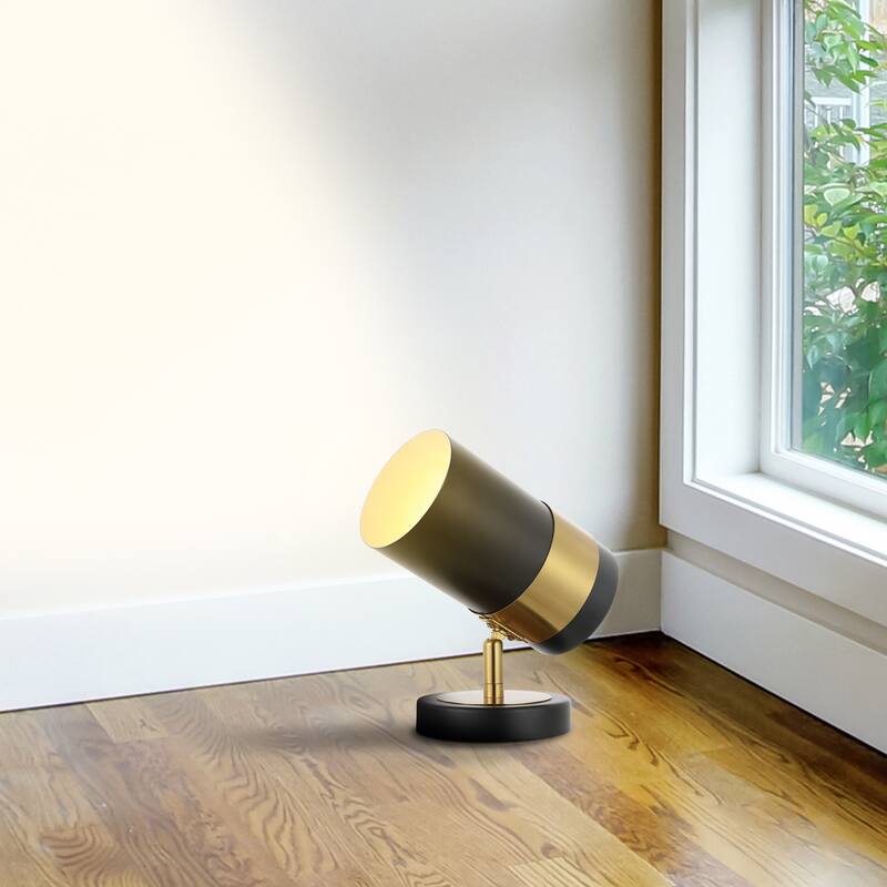 Eldora 9.25" Modern Industrial Iron Adjustable Indoor LED Floor Spotlight, Black/Brass Gold by JONATHAN Y