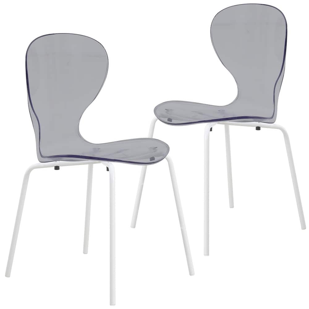 Stackable Plastic Dining Chair Set of 2 Transparent Modern Accent Side Chair for Indoor and Outdoor