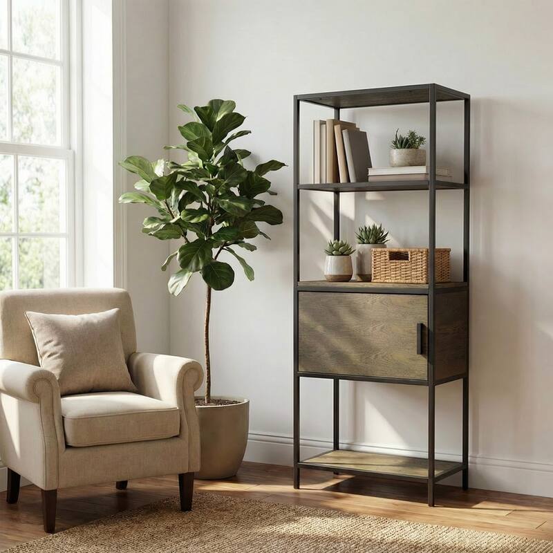 Madison Park Pagosa Grey 3-Shelf Bookcase with Storage Cabinet