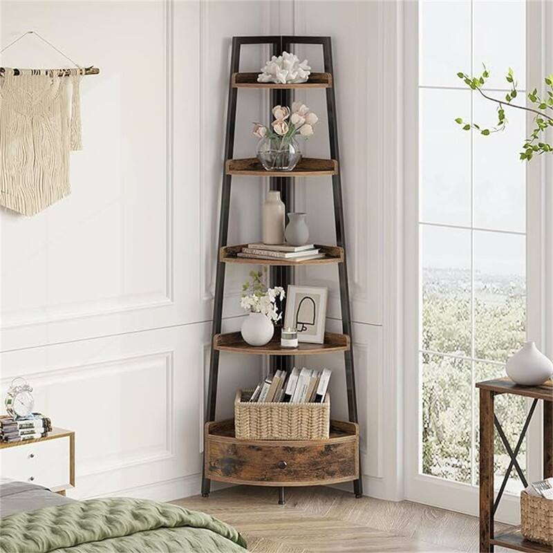 Corner Shelf with Drawer - 17.3"D x 24.4"W x 68.9"H