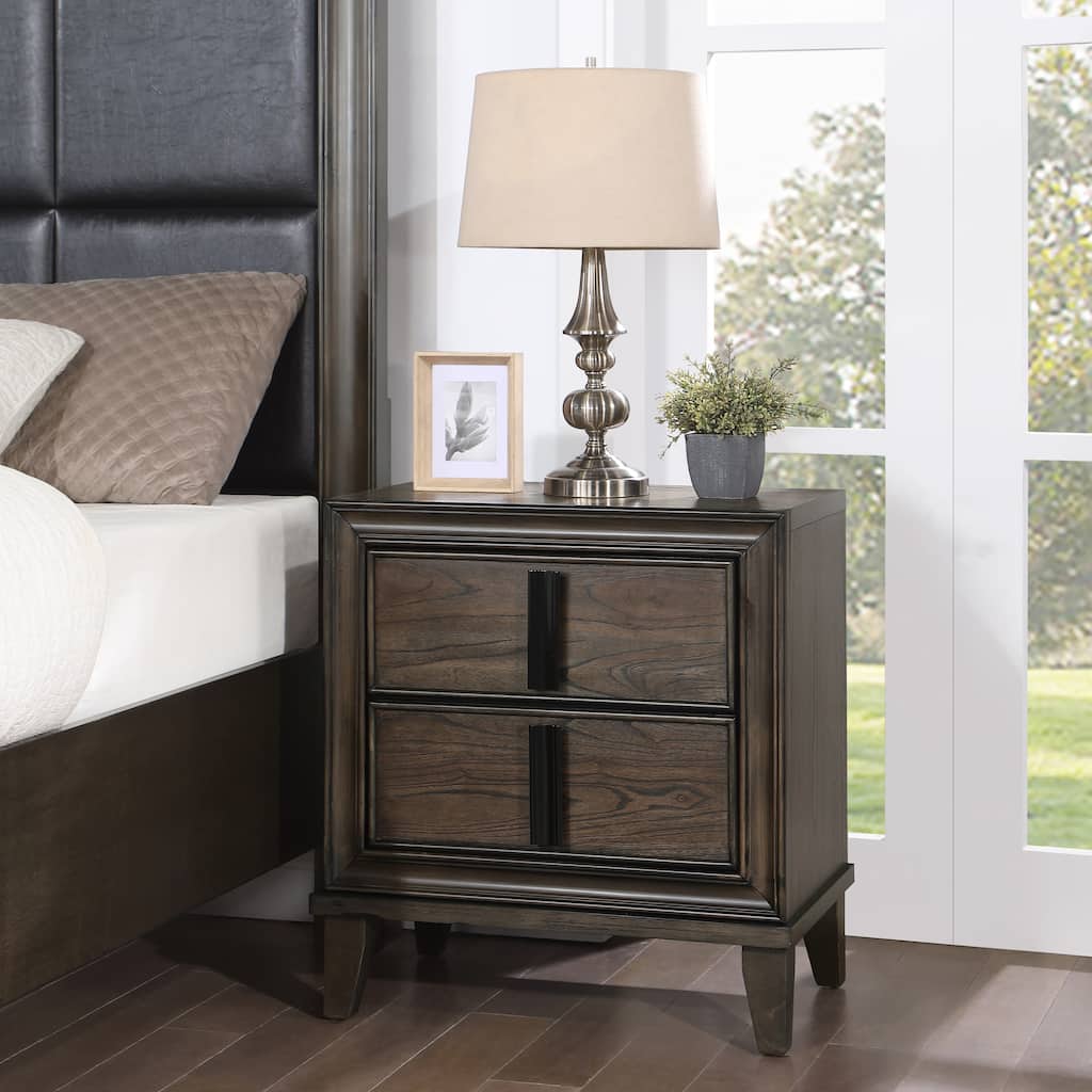 Roundhill Furniture Aetheria Contemporary Wood 2-Drawer Nightstand in Dark Brown