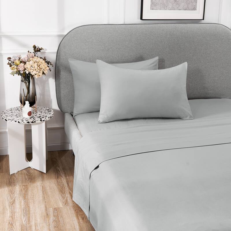 Deconovo 4-Piece Ultra-Soft Bed Sheet Set, 1800 Thread Count, Deep Pockets - Queen - Light Grey