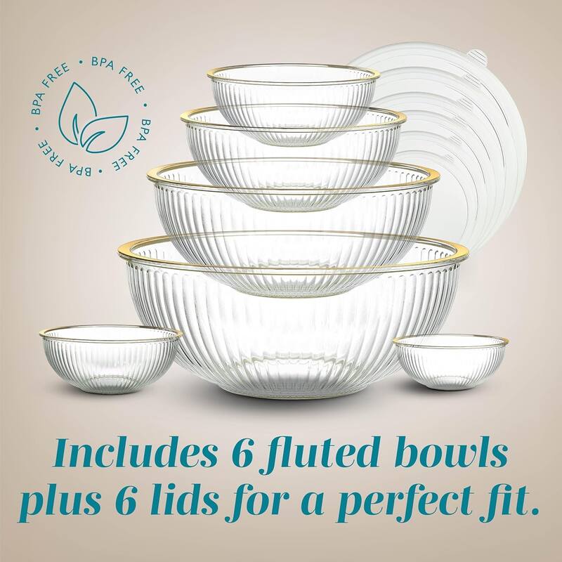 COOK WITH COLOR 12 Pc Glass Nesting Mixing Bowl Set with Lids for Cooking and Prep