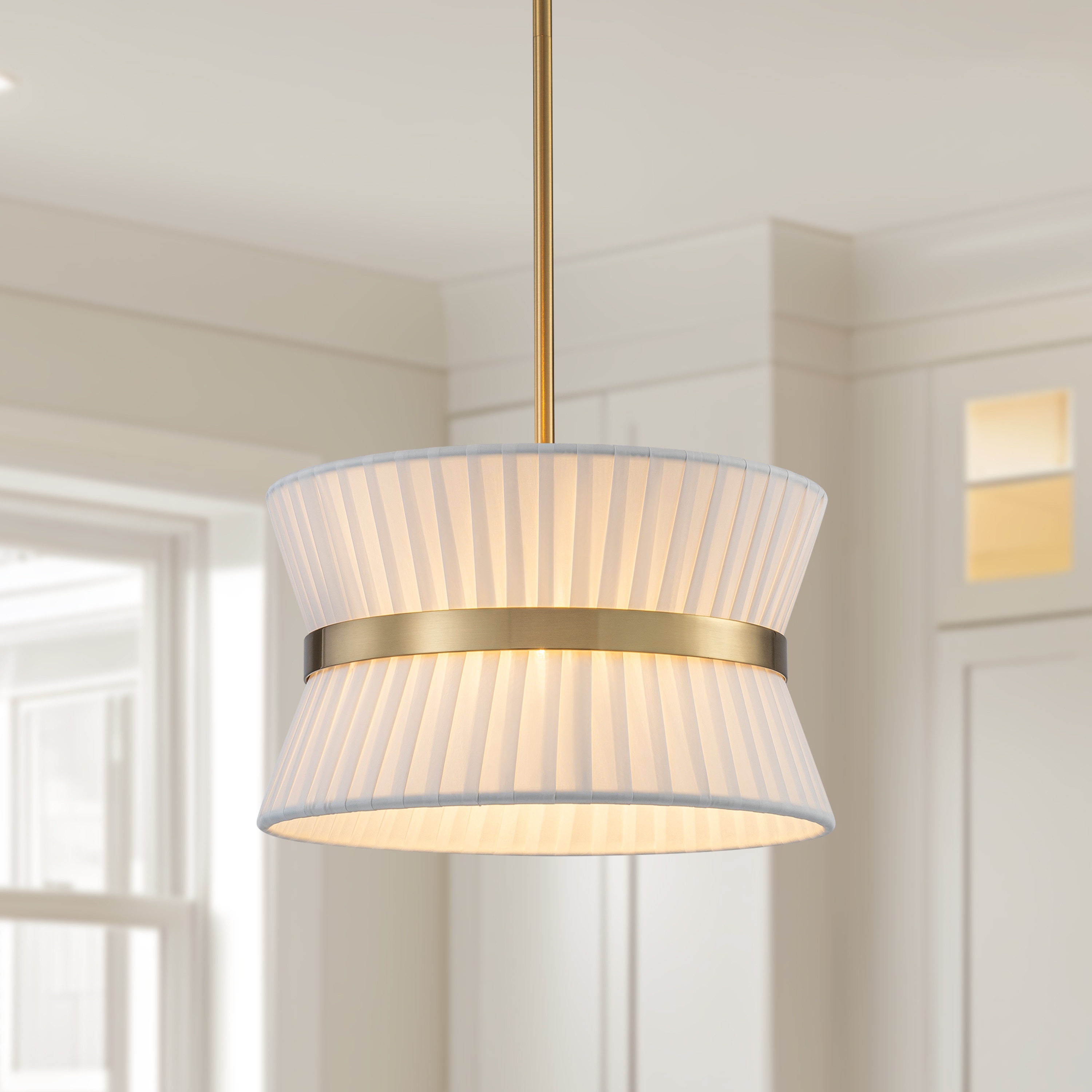 Starsky 2-Light White Fabric Modern Drum Chandelier