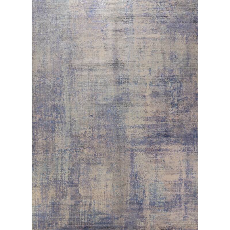 Abstract Indian Rug Hand-Knotted Multi-Color Wool Carpet - 8'11"x 11'11"