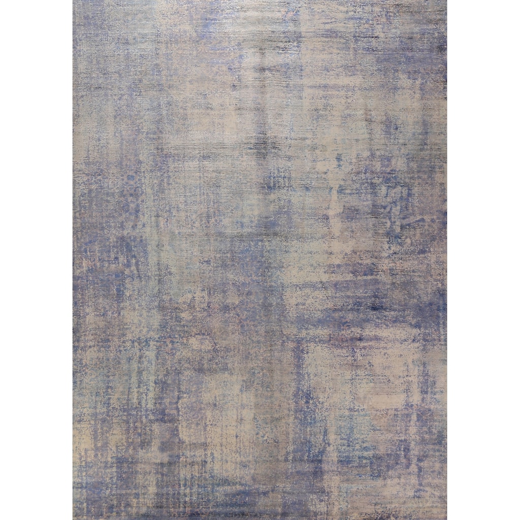 Abstract Indian Rug Hand-Knotted Multi-Color Wool Carpet - 8'11"x 11'11"