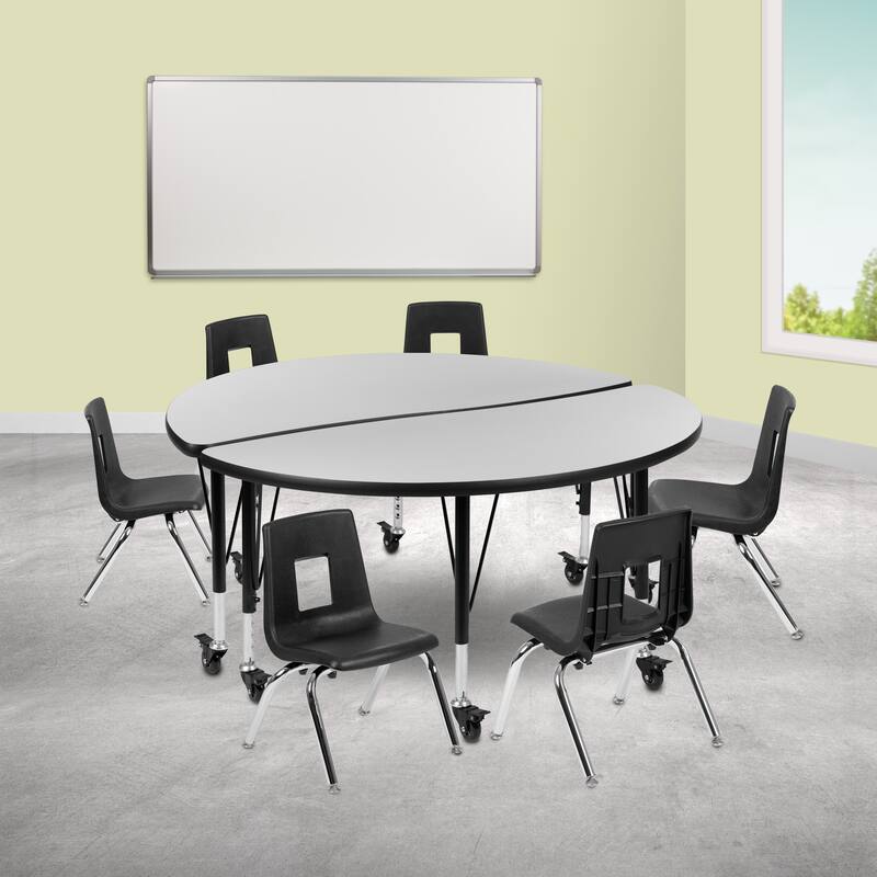 Mobile 47.5" Circle Wave Flexible Activity Table Set - 12" Student Stack Chairs
