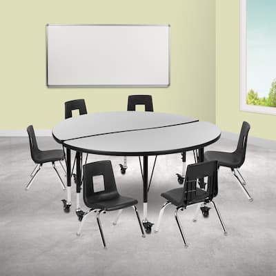 Mobile 47.5" Circle Wave Flexible Activity Table Set - 12" Student Stack Chairs