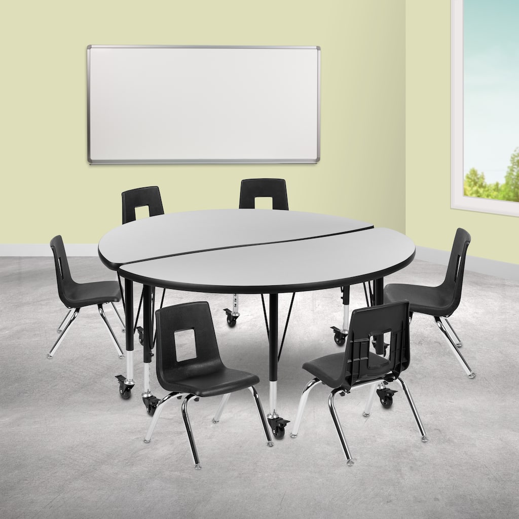 Mobile 47.5" Circle Wave Flexible Activity Table Set - 12" Student Stack Chairs