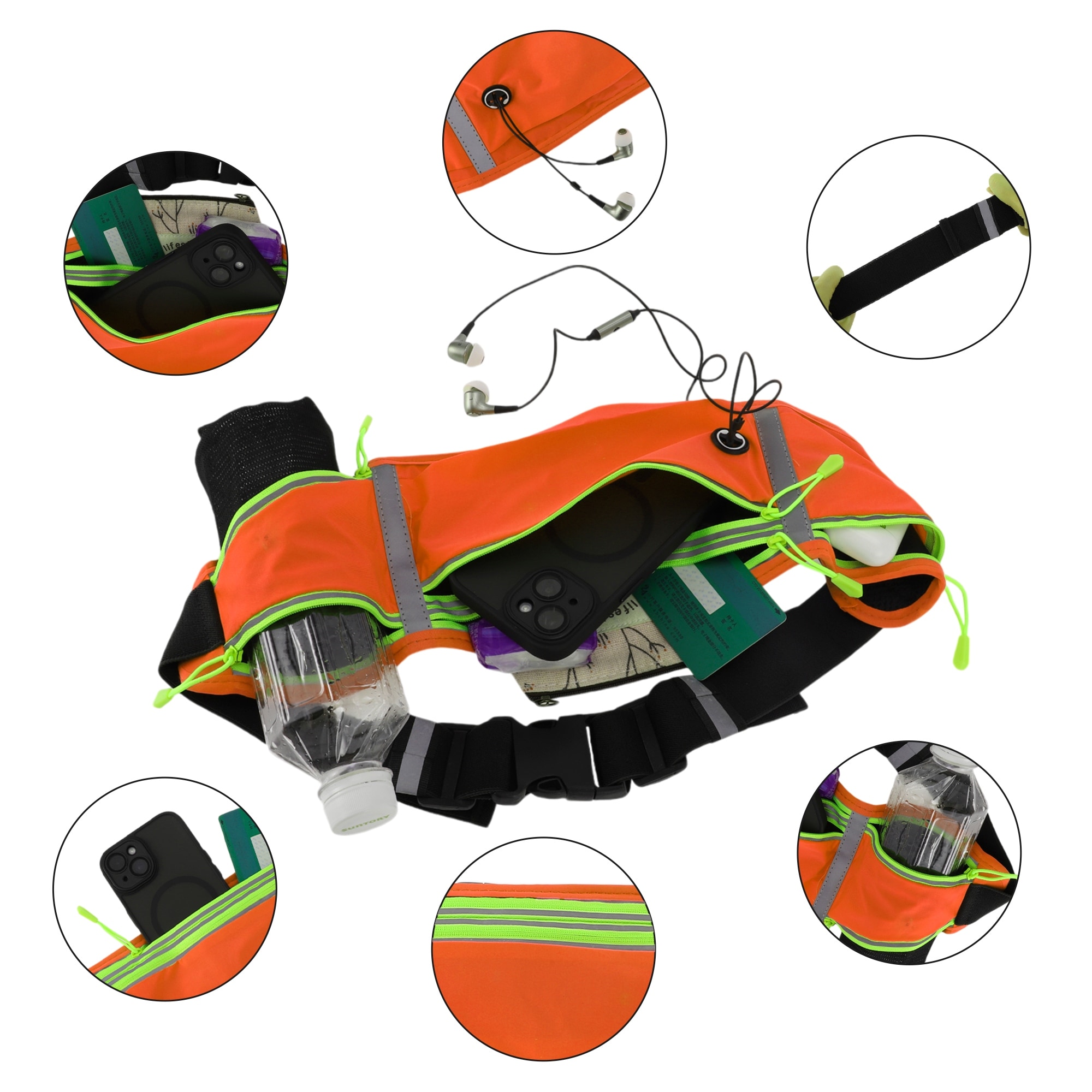 Waist Pack Bag with Water Bottle Holder Reflective Runner Belt for Hiking Black