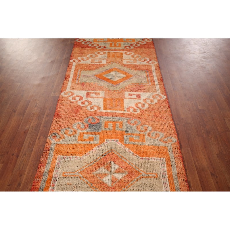 Transitional Oushak Oriental Vintage Runner Rug Handmade Wool Carpet - 3'2"x 11'9"