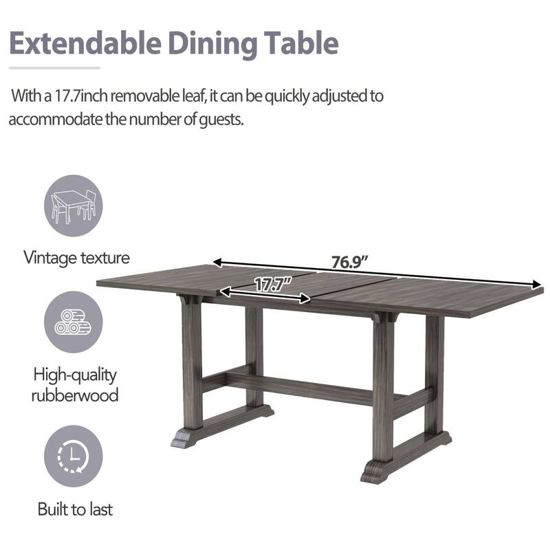 76.9" Extendable Dining Table with 4 Upholstered Chair and 1 Bench