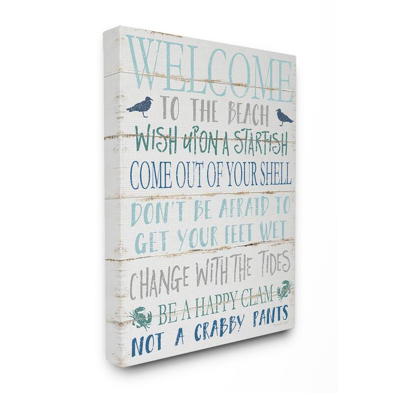 Stupell Welcome to the Beach Blue Aqua and White Planked Look Sign, 11 x 14, Proudly Made in USA - Multi-Color - 24 x 30
