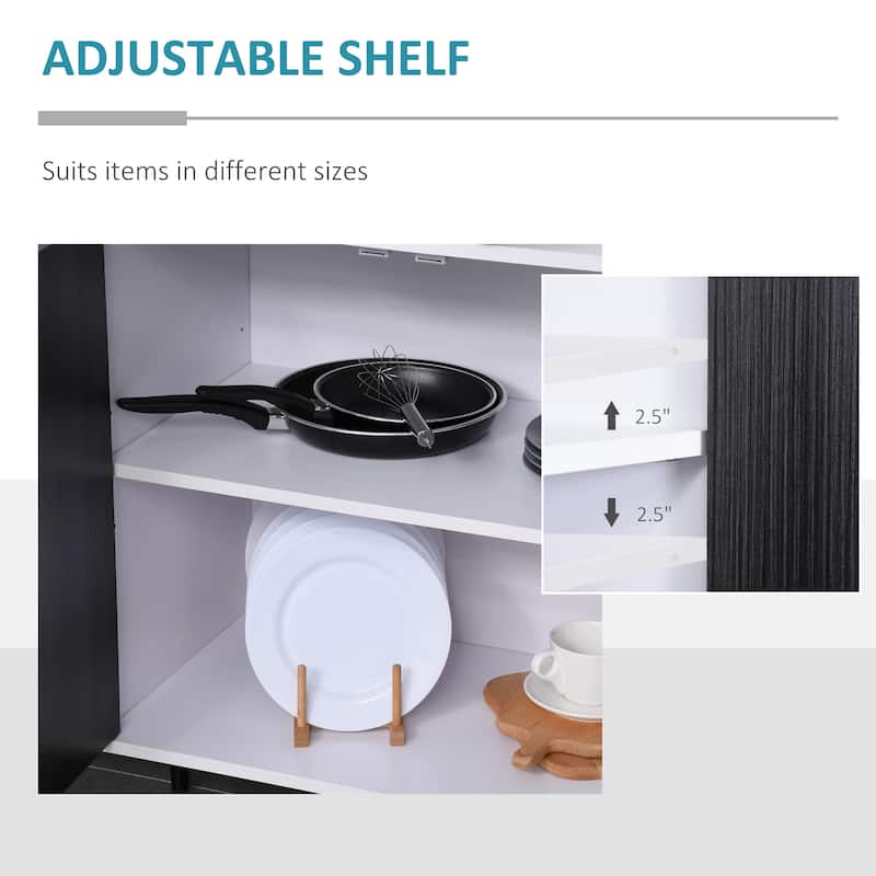 HOMCOM Modern Sideboard Buffet Kitchen Storage Cabinet with Adjustable Shelves, Anti-Topple Design, and Large Countertop, Grey