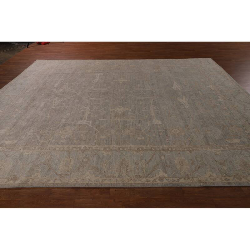 Transitional Oushak Turkish Area Rug Hand-Knotted Grey Wool Carpet - 9'1"x 11'8"