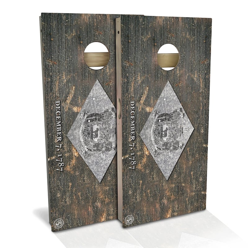 Delaware Flag Vintage Outdoor Cornhole Board Set - Backyard 2x4 - Include Case + Hole Lights