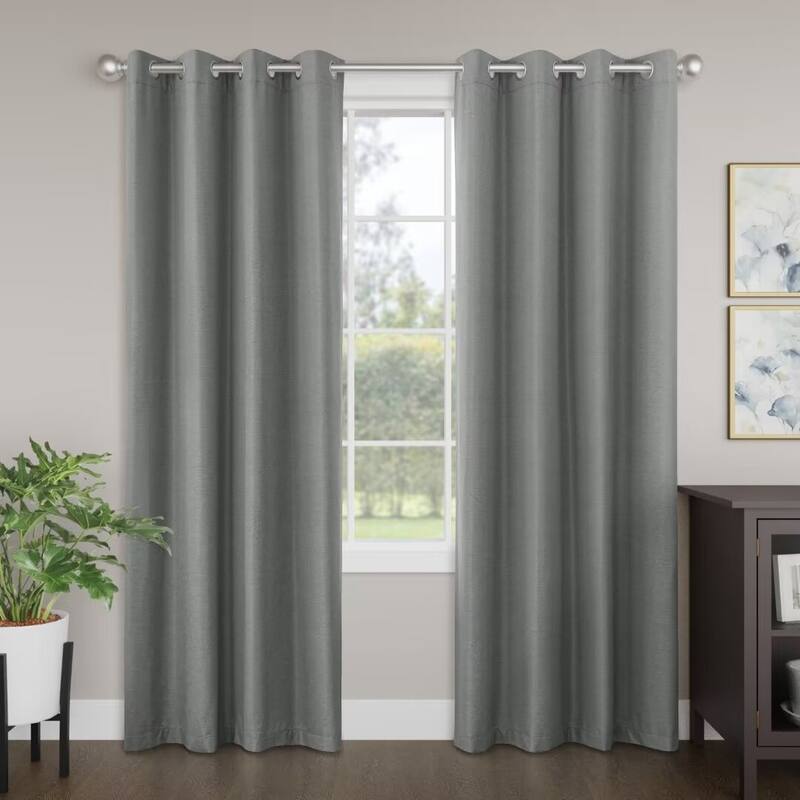 Blackout Brushed Textured Grommet Curtain Pair(2 Panels) - 52"Wx96"L - Dark Grey