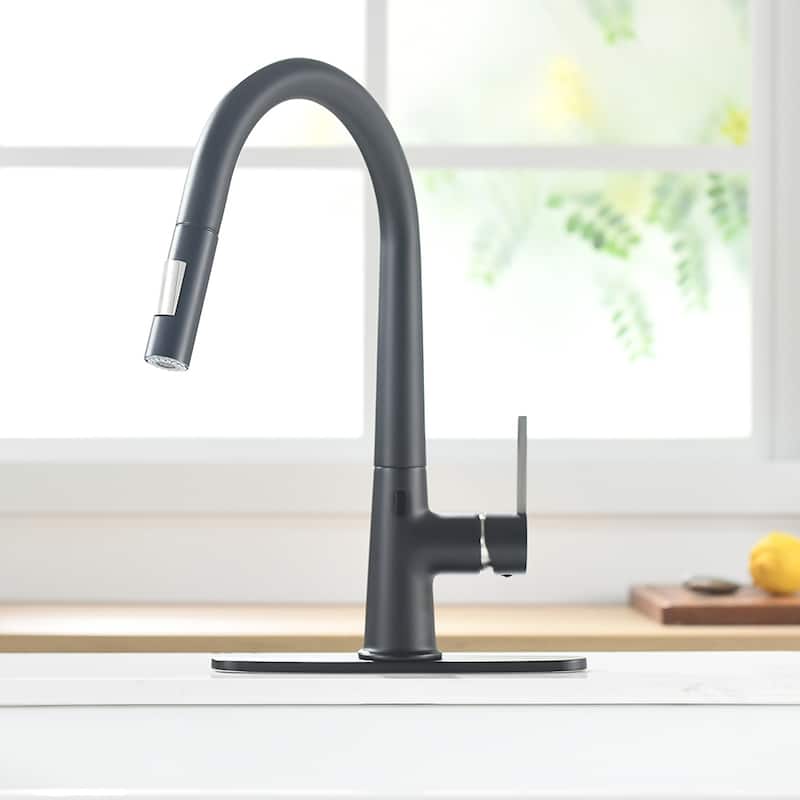 Touchless Kitchen Faucet with AC Adapter and Deck Plate - Matte Black