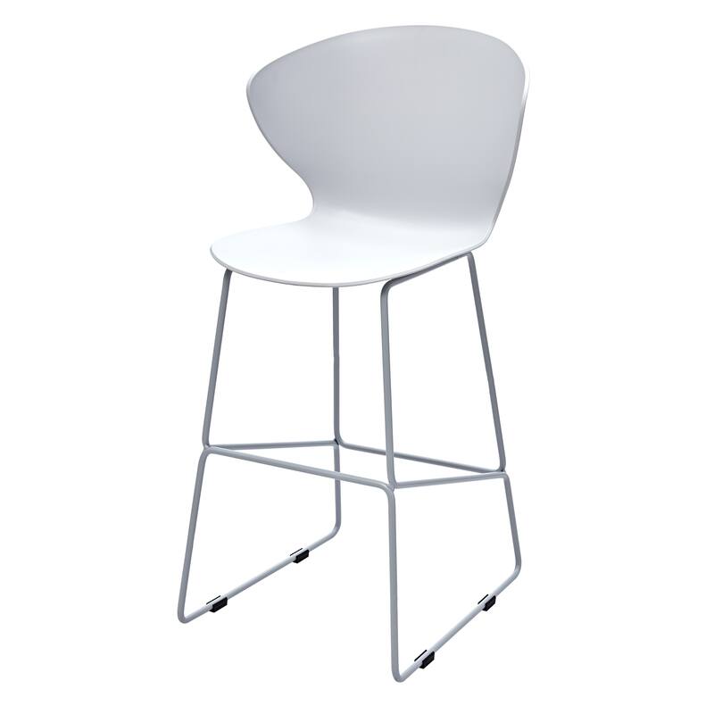 HomeRoots Set of Two 26" White and Silver Heavy Duty Plastic and Metal Low Back Counter Height Bar Chairs
