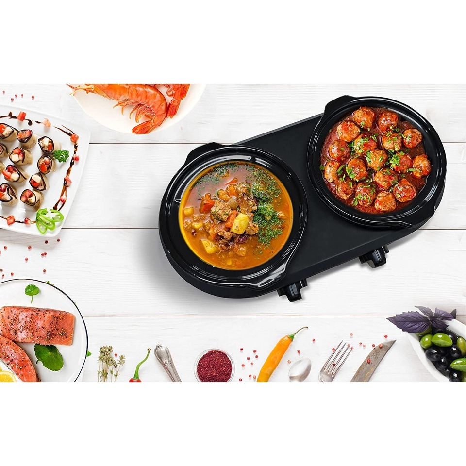 Double Slow Cooker, 2 X 1.25QT Mini Individual Pots with Adjustable Temp,  Dishwasher Safe, Portable Buffet Server and Warmer - Bed Bath & Beyond -  37532078