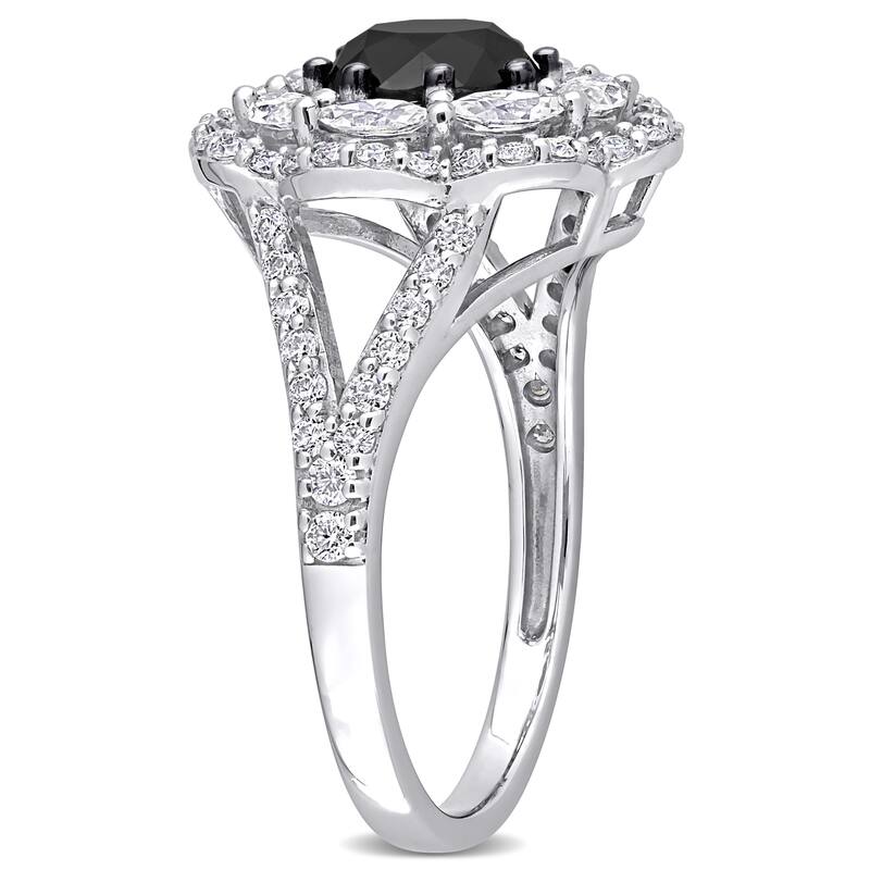 Miadora 10k White Gold 1 1/2ct TDW Black Diamond & 1 3/4ct TGW Created Moissanite Halo Floral Ring