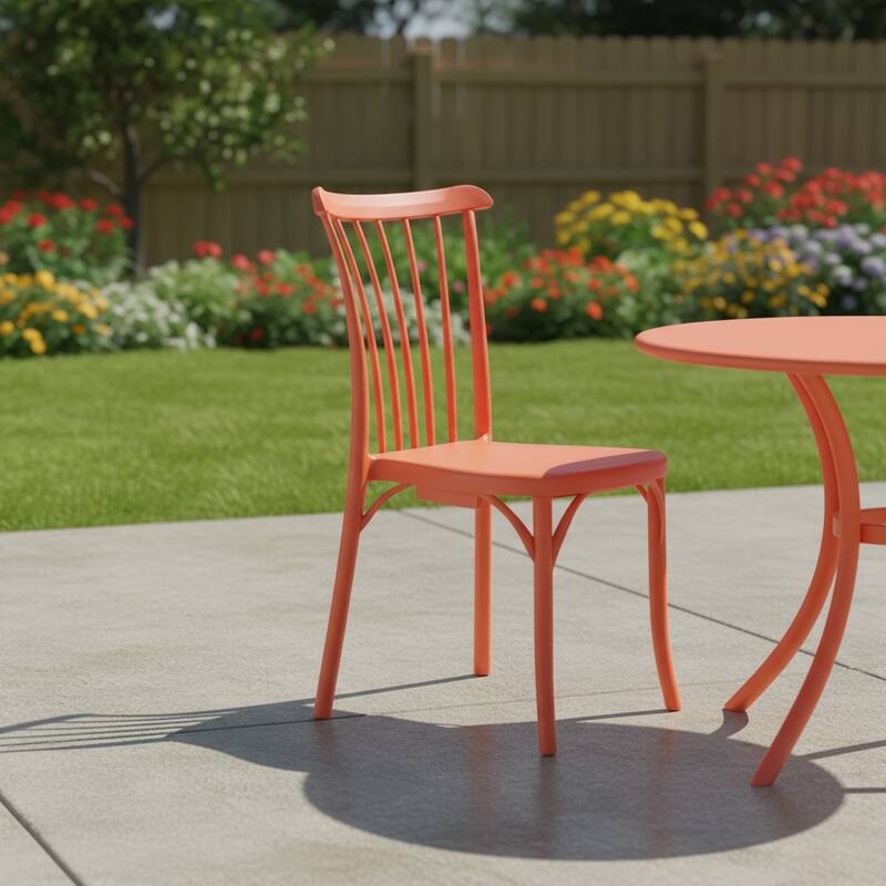 HomeRoots Set of Two Salmon Heavy Duty Plastic Outdoor Stacking Dining Chairs