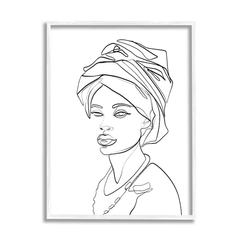 Stupell Woman Wearing Classic African Headwrap Fluid Line Abstraction Framed Wall Art - 16 x 20 - White