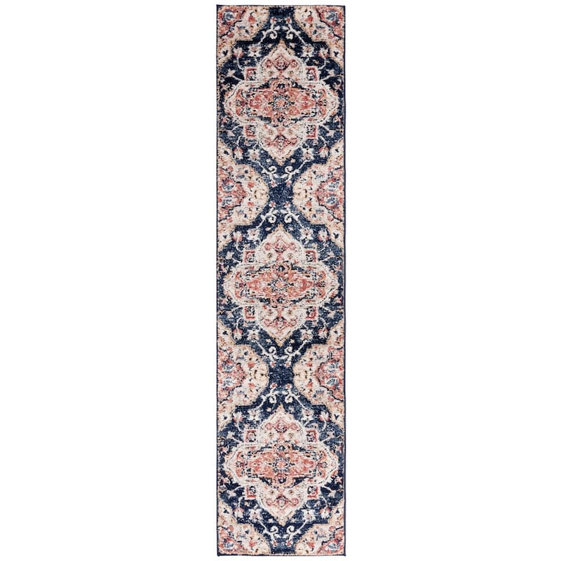 SAFAVIEH Luna Dian Traditional Rug - 2'2" x 9' Runner - Navy/Beige Rust