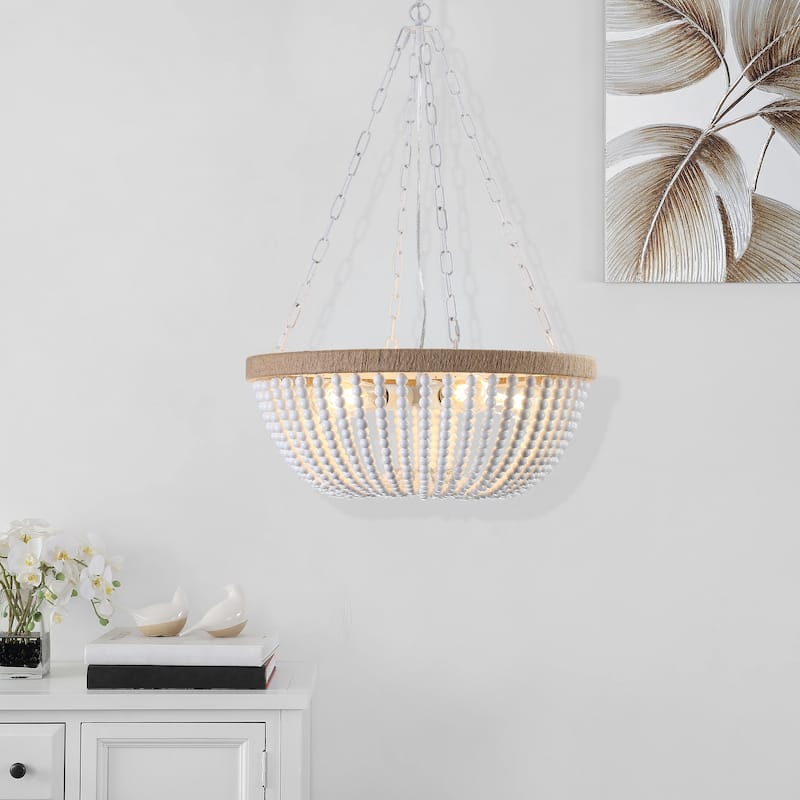 Bohemian style Woven Pendant Light 23.6 Inch Rattan Ligh Large Rattan Pendant Light with 5-Tier Rattan Chandelier