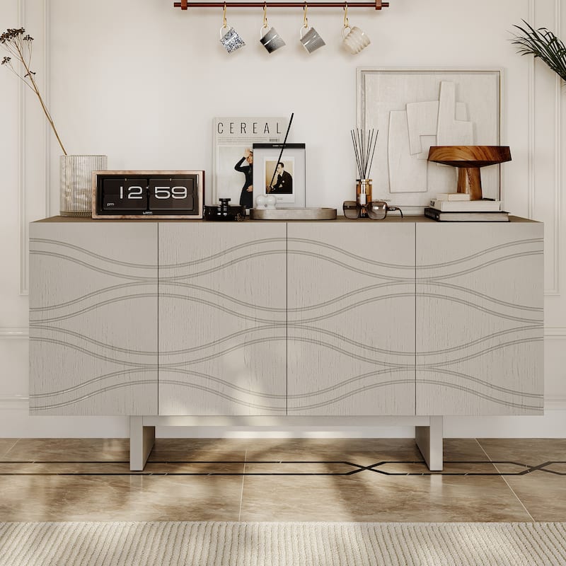 Clihome Mid-century Wood 4-Door Storage Buffet Sideboard