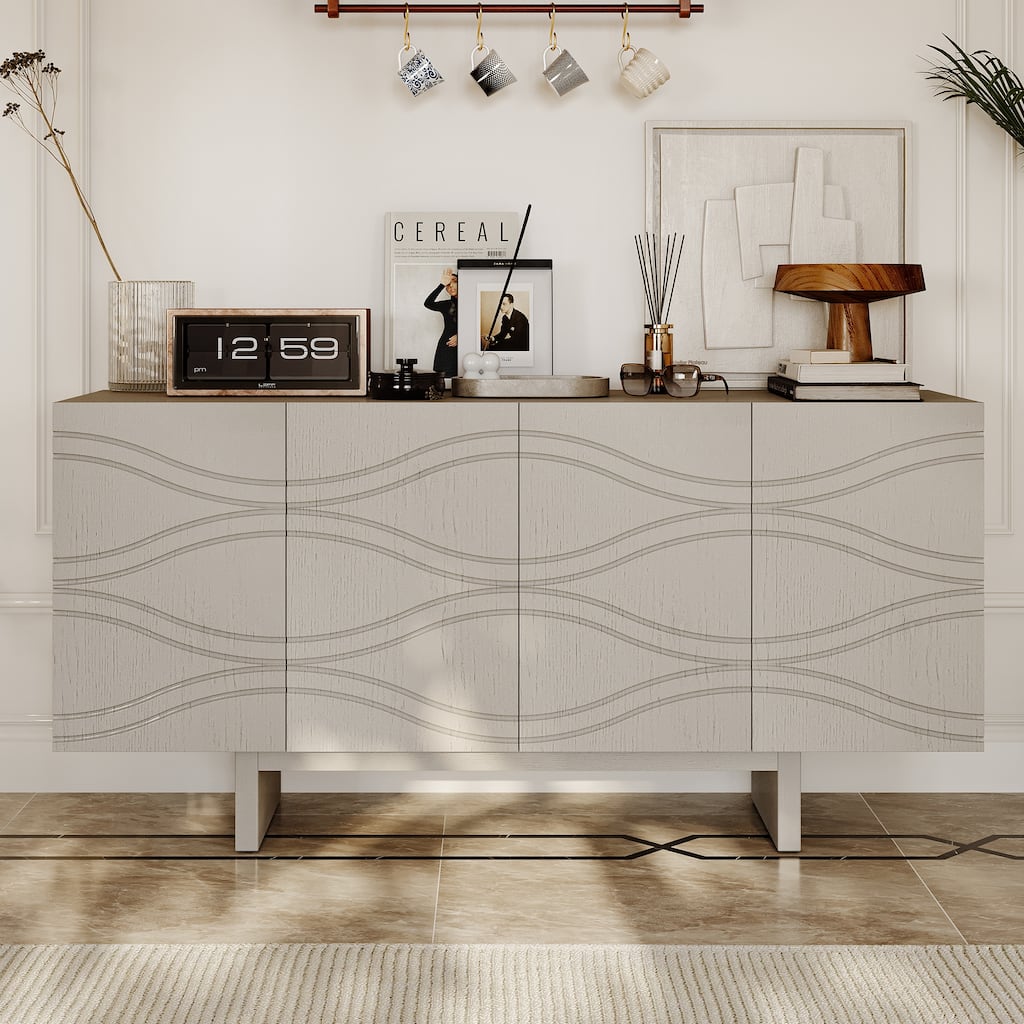 Clihome Mid-century Wood 4-Door Storage Buffet Sideboard