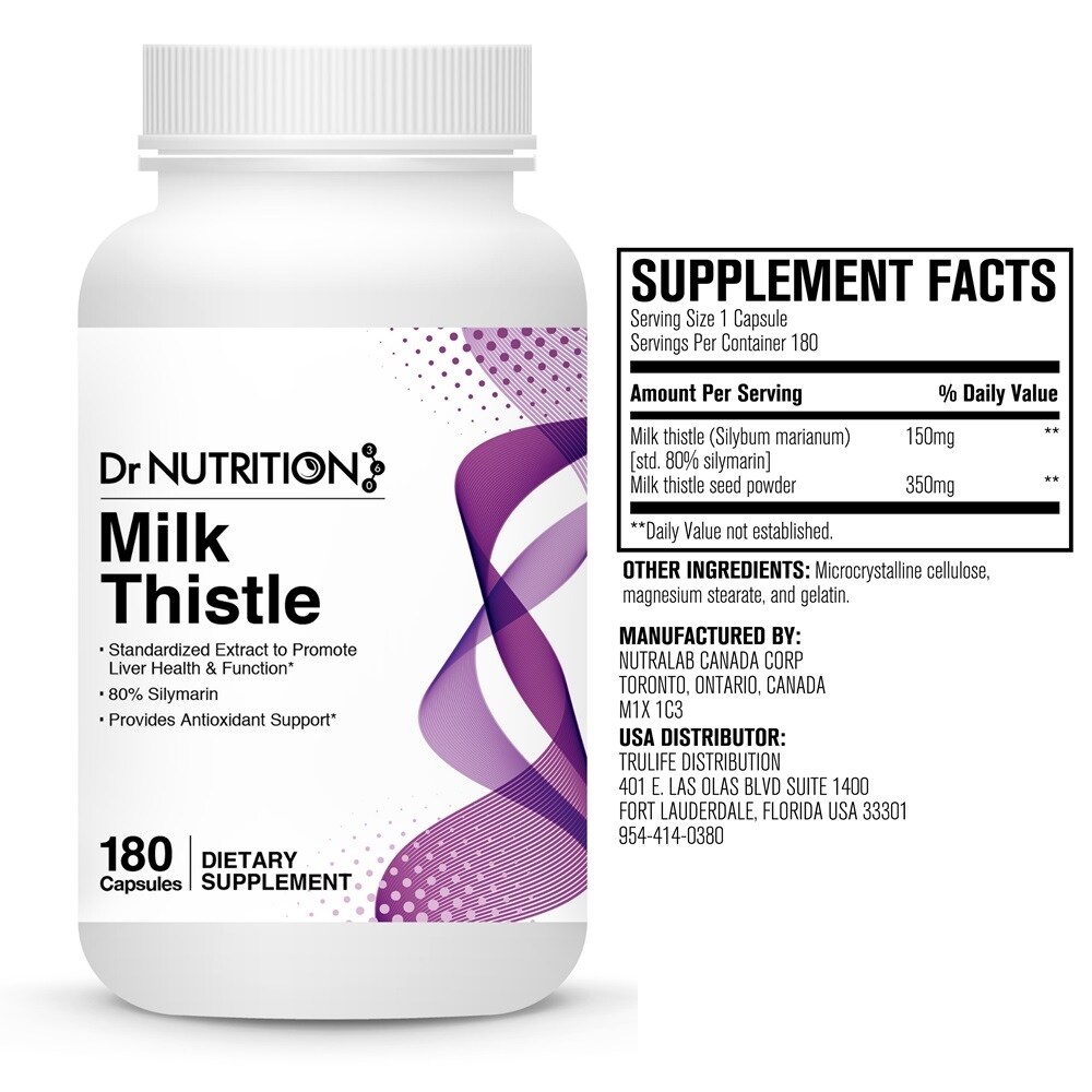 Dr Nutrition 360 Milk Thistle Promotes Liver Health And Function 180 Capsules 3 Months Supply Dietary Supplement Overstock 31789517