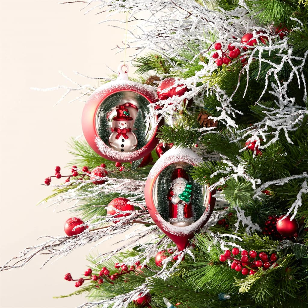 Snowman and Santa Mercury Glass Christmas Ornaments - 7" - 6ct
