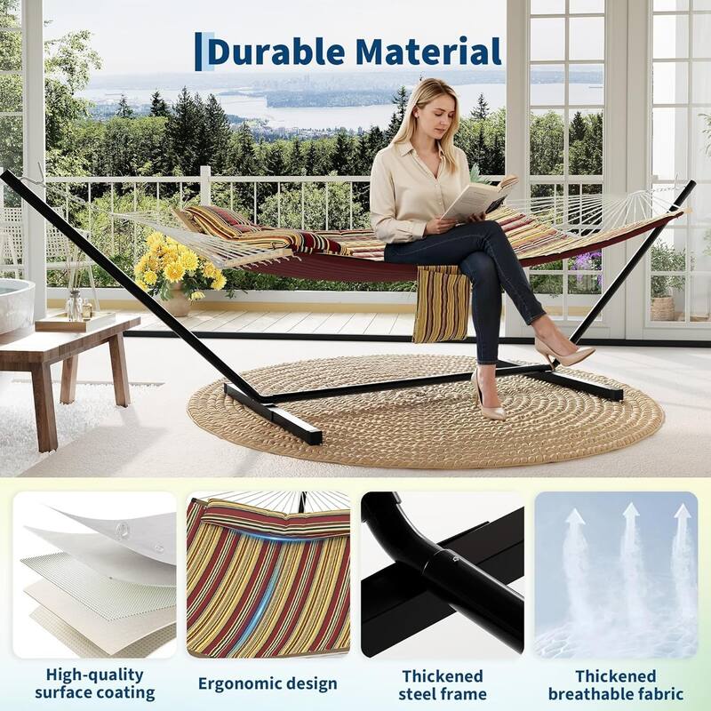 450 LBS Capacity, Double Outdoor Hammock for Patio, Backyard, Garden, Beach