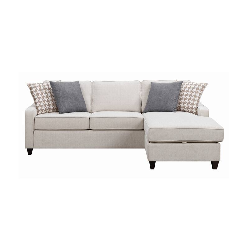 L Shaped Fabric Sectional with Reversible Chaise and Tapered Legs, Cream