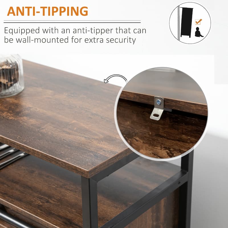 HOMCOM Industrial Buffet Cabinet with Sliding Barn Doors, Storage Cabinets, Stemware Racks, Drawer and Adjustable Shelves