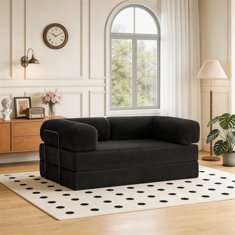 Corduroy Large Couch Convertible Floor Sofa Bed Sleeper - Grey