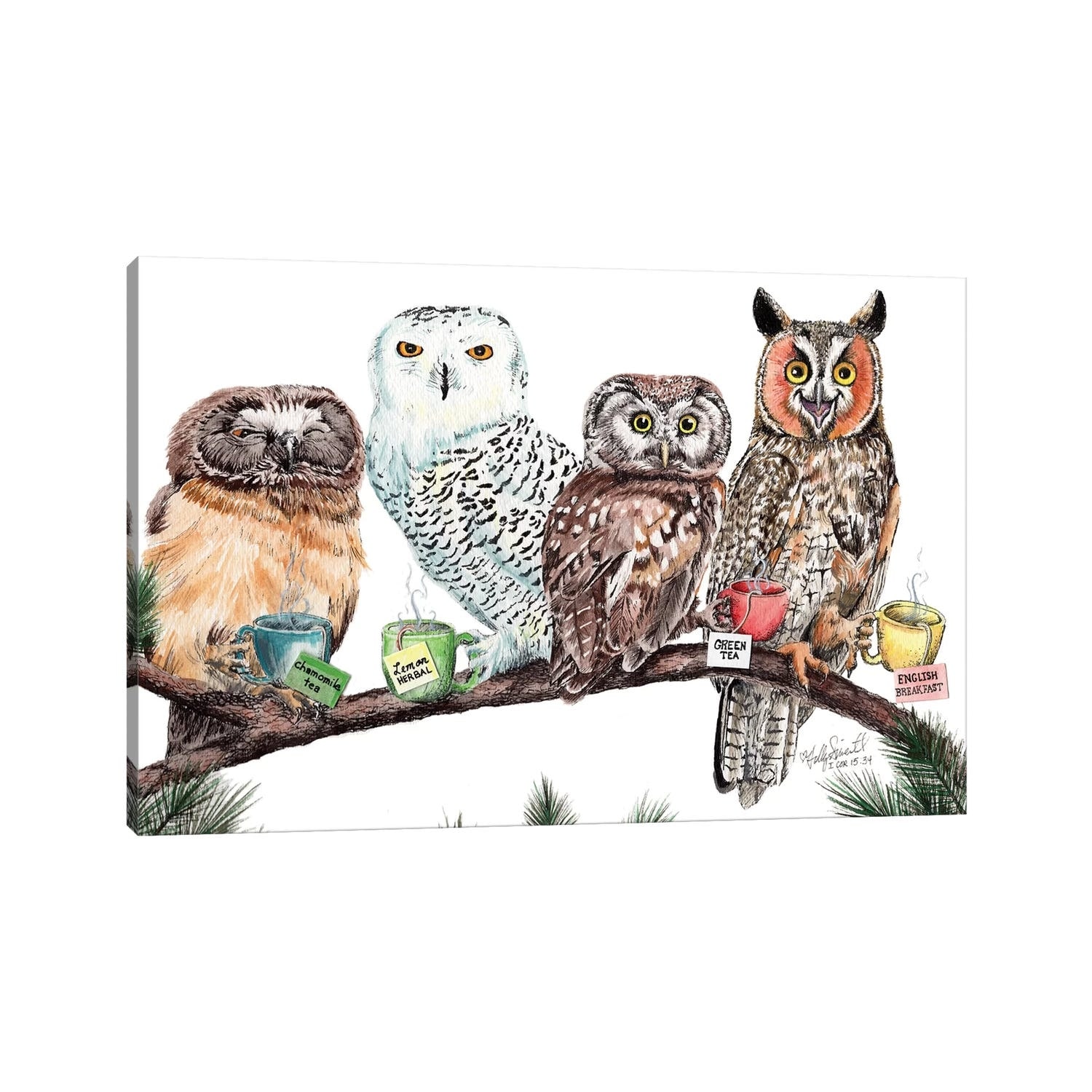 iCanvas "Tea Owls" by Holly Simental Canvas Print