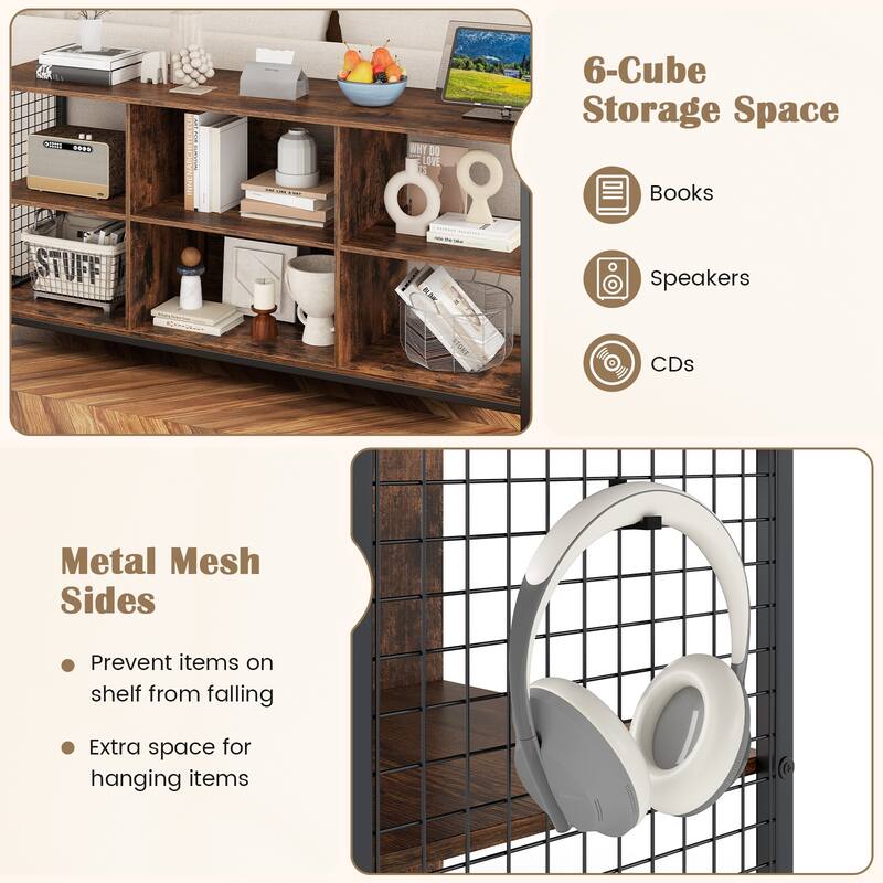 55 Inch Rustic Wood and Metal TV Cabinet with USB Charging and AC Power Outlet 3-Tier Open Storage - 55" x 16" x 25"