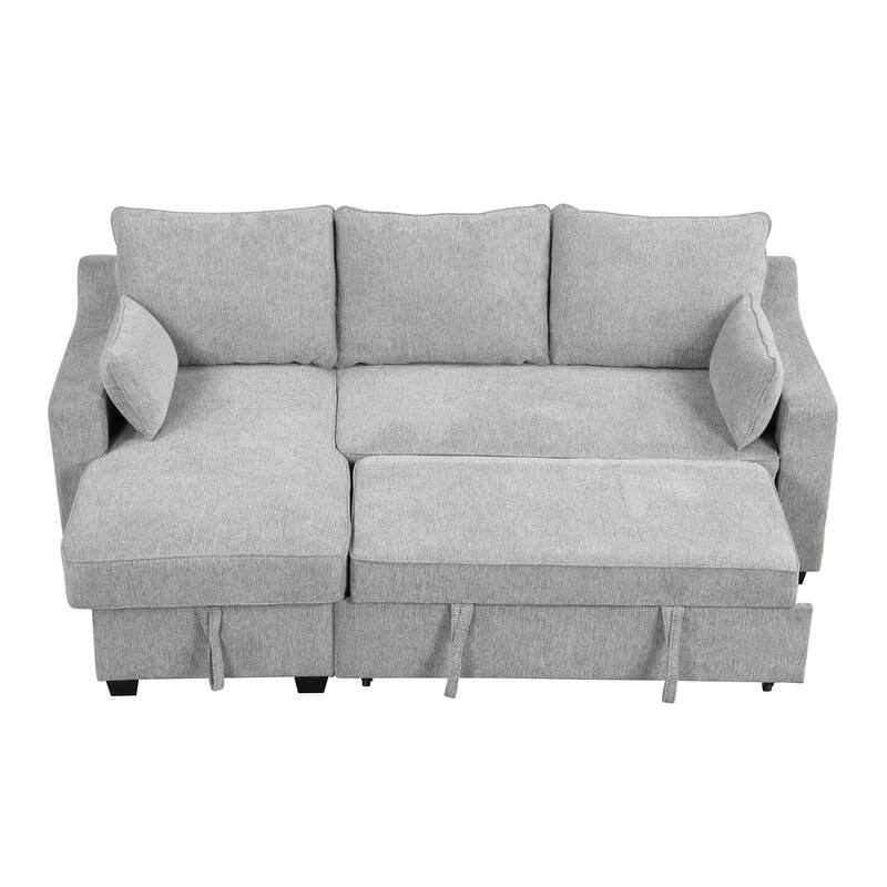 90" Convertible Sleeper Sofa with Storage Chaise, USB Ports, Storage Racks for Compact Spaces