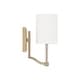 preview thumbnail 5 of 3, 5" W x 10.25" H 1-Light Wallchiere Sconce in Matte Brass with Clear Acrylic Accents and Cylindrical White Fabric Shades