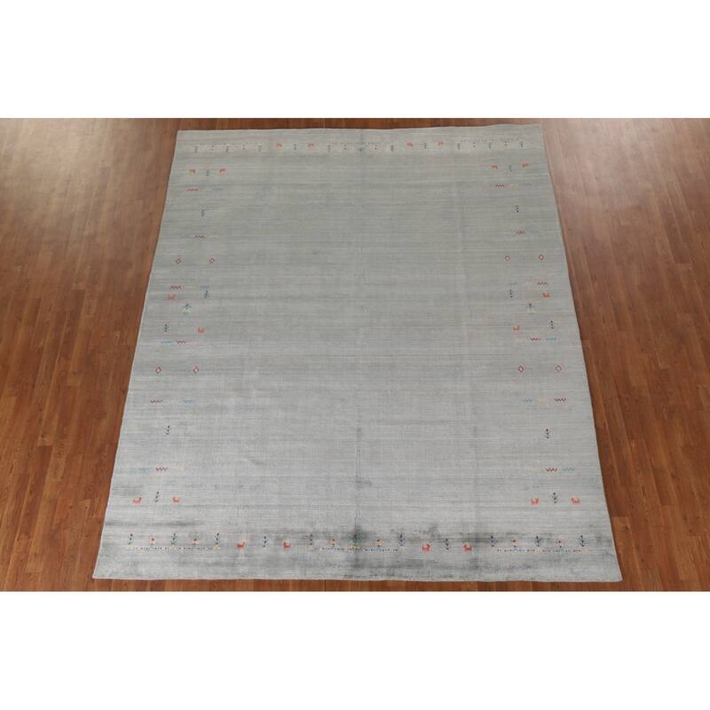 Gabbeh Indian Area Rug Hand-Knotted Beige Wool Carpet - 8'1"x 9'10"