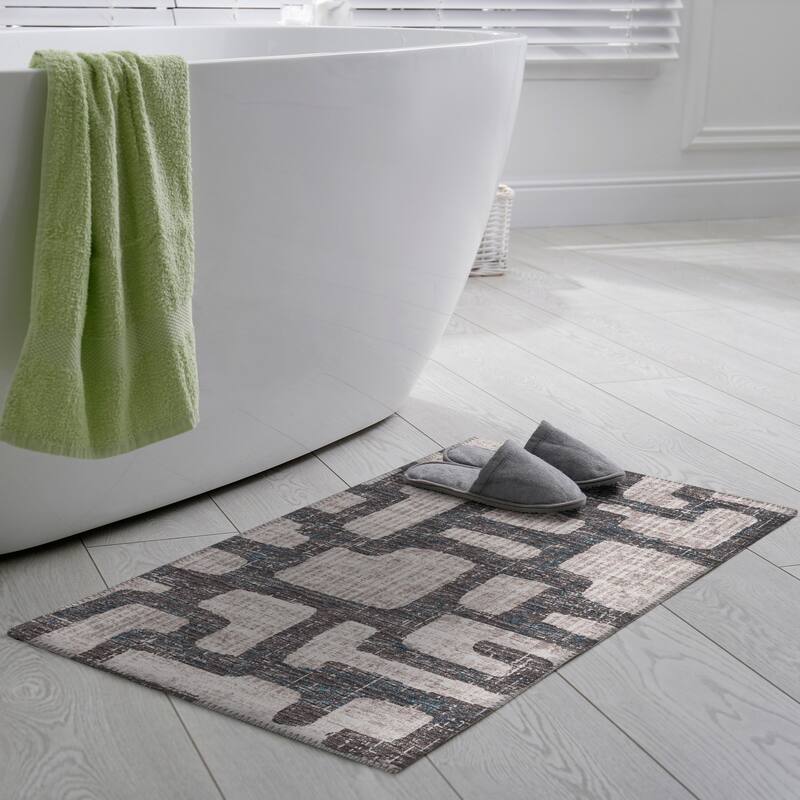 Indoor/ Outdoor Addison Yuma Modern Cobblestone Washable Area Rug - 1'8" x 2'6" - Gray
