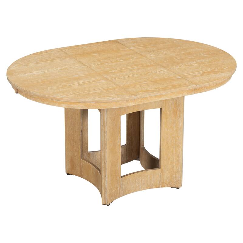 Farmhouse 5-Piece Round Extendable Dining Table Set for 4, Modern Wood Table with 4 Upholstered Chairs & 16" Removable Leaf